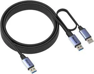OkyLink 15ft(5M) Active USB 3.0/3.2 Gen 1 Data Cable A Male to A Male with Optional Power Cable 5Gbps for Industrial Printer, Scanner