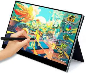 17.3" Portable Monitor Touchscreen, 300hz Portable Monitor 1MS Gaming Display for Laptop Game Console, FHD 100% sRGB Portable Display Support Capacitive Stylus Pen/USB C/Mini HDMI