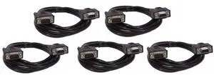 Five Pack of YCS Basics Black 6 Foot DB9 9 Pin Serial / RS232 Male/Female Extension Cables