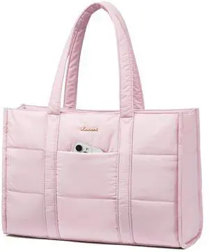 LOVEVOOK Laptop Bag for Women, Puffer Tote Bag for Work 15.6 Inch Large Computer Briefcase for Teacher Nurse, Quilted Lightweight Casual Shoulder Bag For Travel, Daily