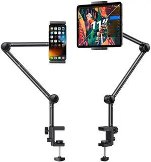 OMOTON Tablet Stand Mount for Desk, Adjustable Phone Holder for Bed with Metal Arm Fits for 4.7-11 Inches iPad Pro, Air/Mini, Kindle and Phones