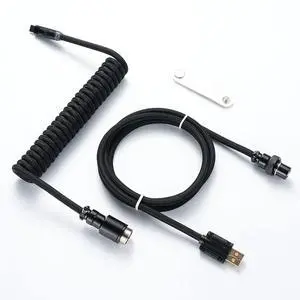 ELEXCLAIM Coiled Keyboard Cable USB-C to USB-A 1.5M, Double-Sleeved Braided with Detachable 5-Pin Aviator Connector for Gaming Keyboards (Black)
