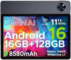 DOOGEE U11 Android 16 Tablet,11 Inch Tablet with Gemini AI,16GB+128GB/2TB,8580mAh Gaming Tablets,Unisoc T7200 Octa-Core,13MP+5MP Tablets,2.4G+5G WIFI/WidevineL1/3.5mm Audio/Face ID/OTG