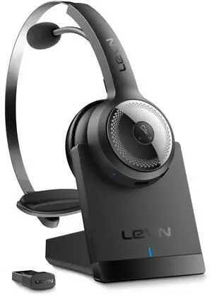 LEVN Wireless Headset with Mic for Work, Wireless Headset (Charging Base, Noise Cancelling & Mute Button), Long Battery Life, Bluetooth Headsets for Home/Office/Call Center/Laptop/Teams/Zoom, Black