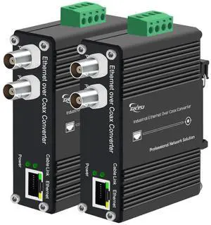 EOC Converter, Ethernet Over Coaxial Extender up to 1200m with DIN-Rail Mount - Reuse Existing Coax Cable for IP Cameras & CCTV, 10/100Mbps, PoE Powered, Plug & Play, 2-Pack