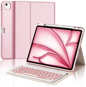 FARYODI for iPad Air 13 inch Case Keyboard (M2) 2024, Compatible with iPad Air 13 inch, 7 Color Backlit, Wireless Detachable Keyboard, Auto Sleep/Wake, Smart Folio Cover with Pencil Holder, Pink