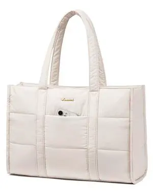 LOVEVOOK Laptop Bag for Women, Puffer Tote Bag for Work 15.6 Inch Large Computer Briefcase for Teacher Nurse, Quilted Lightweight Casual Shoulder Bag For Travel, Daily