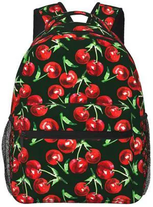 UEQIKI Cherry Watercolor Lightweight Travel Backpack With Zipped Front Pocket Printed Laptop Bag Fashion Casual Daypack For Work, Hiking, Camping Unisex
