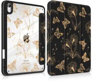 MEEgoodo Case for iPad Air 11 inch M3 2025 / M2 2024, for iPad Air 5th / 4th Generation Case 10.9 inch 2022/2020, Tablet Cover with Acrylic Clear Back Shell, Butterflies & Dandelions