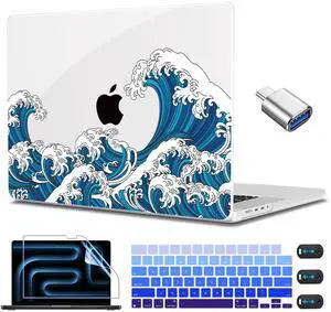 CISSOOK Ocean Case for MacBook Pro 14 inch 2021 2022 2023 2024 2025 Release Model M1 M2 M3 M4 M5 Pro/Max Chip, Wave Hard Shell for Pro 14-inch with Touch ID