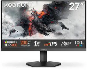 KOORUI Gaming Monitor, 27" 200Hz 1ms Fast IPS Computer Monitor, FHD HDR400 Display, 90% DCI-P3 Color Gamut PC Screen, Adaptive Sync, Ultra Slim Frame, VESA Mountable, HDMI 2.0, DP 1.4, G2711P