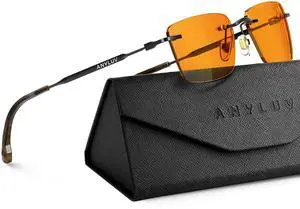 ANYLUV Rimless Blue Light Glasses Men, Rectangle Lightweight Blue Light Blocking Glasses, Stylish Metal Temple Anti Eyestrain