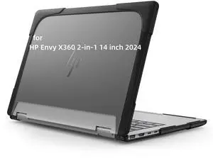 YZBYFON Heavy Duty Case for 14" HP Envy X360 2-in-1 2K Touch-Screen Laptop 2024 Release Shockproof Hard Shell Matte Translucent Anti-Fingerprint Protective Cover with TPU-Covered Edge (Black)