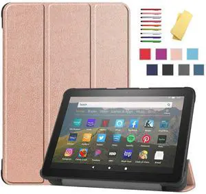 UUcovers 8 inch Kindle Fire HD 8 Tablet 2020 (10th Generation) and Fire HD 8 Plus Case (10th Gen, 2020 Release),Stand PU Leather Trifold Smart Lightweight Cover with Pencil Auto Sleep/Wake, Rose Gold