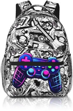 Ewozet Graffiti Gaming School Backpack Video Gamed Bookbag Black White Backpack For School Kids Boys Girls Teens Elementary Middle School For Boys Girls Teenage Age 6-88-108-1210-12 Years Old