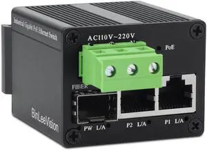 BinLeeVision 50W Industrial Mini Ethernet PoE+ Injector, 2 Ports Gigabit PoE+ Switch,High PoE+ 40W Each Port,IEEE802.3at/802.3af Compliant,Plug & Play, Wall Mount & Din Rail Mount(40W)