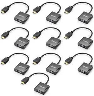 DoroJepi HDMI to VGA 10-Pack, Uni-Directional HDMI-to-VGA Adapter Bulk Gold-Plated Male to Female for Monitor, Projector, HDTV, Laptop, Computer, Desktop, Chromebook, Roku, Xbox and More
