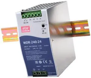 FerroFab WDR-240-24 24V 10A 240W AC-DC Single Output DIN Rail Power Supply, Industrial Grade, UL/EAC/CB Certified, Wide Input 180-550VAC, DC OK Signal, Adjustable Output