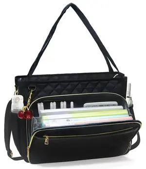 Quilted Teacher Tote Bag for Women - Large Waterproof Work Bag with 15.6" Laptop Sleeve, Accordion File Organizer & Insulated Cup Holder (Accordion Organizer + Luggage Strap(Ideal Teacher/Nurse Gift)