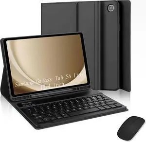 Keyboard Case for Samsung Galaxy Tab S6 Lite 10.4" 2024, Samsung S6 Lite Tablet Case with Pen Slot Detachable Keyboard with Mouse -(Black)