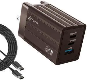 65W USB C Charger with 6 Feet USB C Cable, 3-Port Fast Compact Foldable Wall Charger, for iPhone 17/16,iPad MacBook Air/Pro, Galaxy S24/S23, Laptop,etc (Bronze)