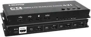 4K HDMI KVM Switch 4x1 Quad Multi Viewer 4 in 1 Out KVM HDMI Processor Screen Multiviewer Seamless for 4 PC Share Mouse Keyboard