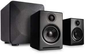 Audioengine A2 Black 24 Bit Pc Speakers for Desktop and S6 Gray Subwoofer for Music Gaming Movies Studios Dorms Bedrooms Offices