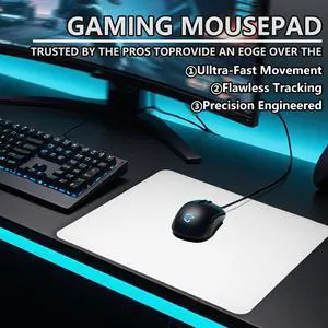 Tempered Glass Gaming Mouse Pad, Ultra-Smooth Micro-Etched Surface - Professional Esport Mouse Mat with Non-Slip Silicone Base - Dirt and Scratch Resistant 450x400mm (White)