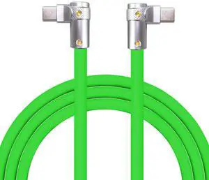 chubbycable FlexElbow 90 Degree 240W Fast Charging Cable Right Angle USB C Cable Silicone Charging Cord Compatible with iPhone 17-15 Series iPad, Green, Double Elbow Type C to Type C, 0.32FT