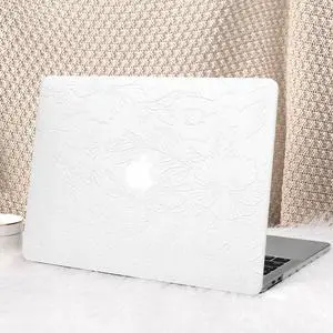 Seorsok Compatible with MacBook Pro 13 inch Case M2 2023,2022,2021-2016 A2338 M1 A2251 A2289 A2159 A1989 A1708 A1706,Leaves Flowers Leather Hard Shell Case with Keyboard Cover,White Blooming Floral
