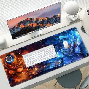 AIMSA Desk Mat Set, Large Gaming Mouse Pad with Wrist Rest, Ergonomic Mouse Pad and Keyboard Mat Wrist Support for Home Office Desk Accessories Decor -Fire and Ice Flower