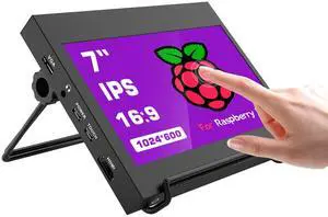 APROTII RasPi Touchscreen Monitor, 1024X600 7" IPS RasPi Screen with Case, Capacitive Touch Screen Display USB/HDMI for PC Phones RasPi 4B 3B+ 3B 3A+ 2B B+ (with Stand)