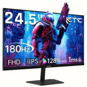 KTC 24.5'' Gaming Monitor 180Hz FHD,Fast IPS 1080P 1 ms, 128% sRGB HDR10,Freesync HDMI x 2 /DP x 1 VESA Tilt Adjustable Xbox PS5 Switch (HDMI Cable Included)