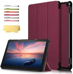 UUcovers 10.1" Case for All-New Kindle Fire HD 10 (11th Gen) & Fire HD 10 Plus Tablet (Only Compatible with 11th Generation 2021 Release) Folio Stand PU Leather Cover with Auto Sleep/Wake, Wine Red