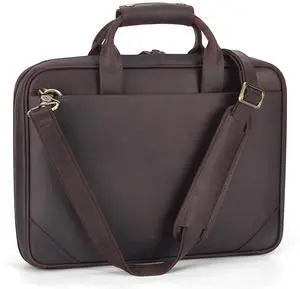 Masa Kawa Leather Slim Briefcase for Men Fits 14" Laptop, Crossbody Shoulder Messenger Computer Bag Vintage Business Work Lawyer Attache Case