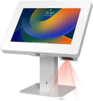 CTA Digital Sleek Rotating POS Desk Mount with Security Enclosure and Barcode Scanner for iPad 10th Gen A16, iPad Air 11" M3 & M2, Pro 11", Galaxy Tab A7 & More - White (PAD-RSDMPW2D)