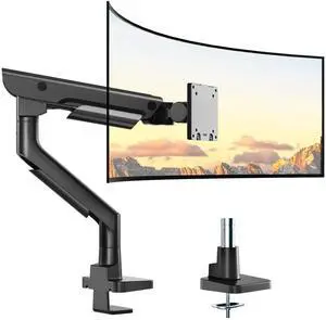 monTEK Sleek Aluminum Monitor Arm for 1757 Ultrawide Screens up to 59 lbs, Heavy Duty Single Monitor Arm Desk Mount, Pneumatic Lift, Quick-Release Plate, Clamp/Grommet, Max VESA 100x100