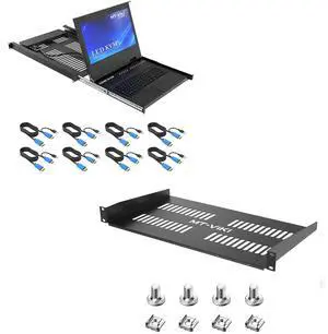 MT-VIKI 17'' LCD KVM Console 8 Port VGA + 1U Server Rack Shelf 19" Rack Mount