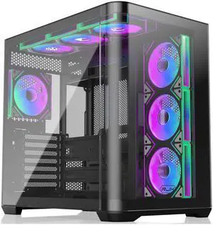 RAIJINTEK ATREUS BT7 Black Mid-Tower E-ATX PC Case, Curved Glass Front & Side Panels, 7 x 120mm Infinity Mirror ARGB PWM Fans, High-Airflow, Vertical & Horizontal GPU Support (0R20B00258)