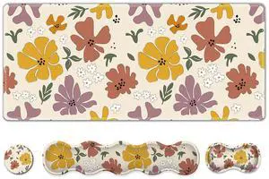ARTSO Gaming Mouse Pad Wrist Support Set,Cute Flower Desk Mat+Mouse Pad with Wrist Rest +Keyboard Wrist Pad+Coaster,4-in-1 Mousepad Ergonomic Design for Home Office Game