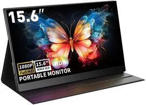 ReHisk Portable Monitor 15.6" 1080P FHD USB-C HDMI Computer Display with Smart Cover and Dual Speakers, Travel Monitor for Laptop Mac PC Phone PS4/5 Xbox Switch