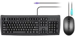 Perixx PERIDUO-107P, Wired Standard PS2 Keyboard and Mouse Combo - Full-Size Layout - Bundle with 3 Button Optical PS2 Mouse - 5.9Ft Cable - Black