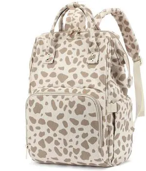 Xunteny Women Corduroy College School Backpack Bookbag, 15.6 Inch Travel Laptop Backpack Casual Daypack (Cow Print Khaki)