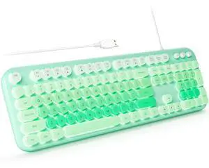 MOFII Backlit Keyboard Wired, Retro Typewriter Keyboard with Illuminated LED, Cute Full Size Computer Keyboards Plug and Play for PC Laptop Desktop - Light Green