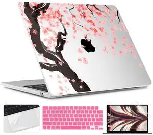 TWOLSKOO for M4 MacBook Air 13.6 inch Case 2025-2022 Release M4 A3240 M3 A3113 M2 A2681, Plastic Hard Shell & Screen Protector & Keyboard Cover & Trackpad Film, Cherry Blossoms