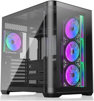 RAIJINTEK ATREUS BT4 Black Mid-Tower E-ATX PC Case, Curved Glass Front & Side Panels, 4 x 120mm Infinity Mirror ARGB PWM Fans, High-Airflow, Vertical & Horizontal GPU Support (0R20B00255)
