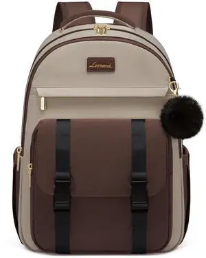 LOVEVOOK School Backpack for Teen Girls, Cute Student Backpack Purse Kid Bookbag for 14-16 Teenage, Back to School Backpacks Fit 15.6 Inch Laptop, Large College Travel Bag, Apricot-coffee-black
