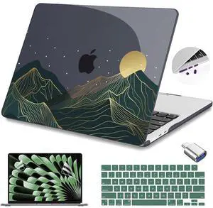 Teryeefi Compatible with MacBook Air 15 inch Case 2023 2024 A3114 A2941 with M3 M2, Plastic Hard Case & Keyboard Skin & Screen Protector for MacBook Air 15.3" Retina Display Touch ID, Mountain Sun