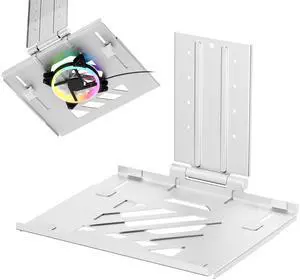 AVLT Adjustable Laptop Tray with Support for 120mm Fan Compatible with VESA 75x75 Monitor Arm - Fits Up to 17 Inch Laptop - White (Fan Not Included)