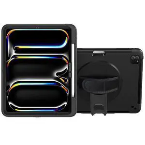 Protective Tablet Case - CTA Protective Case with Build in 360° Rotatable Grip Kickstand for iPad Pro 13-inch (2024) - Black - (PAD-PCGKPRO13)